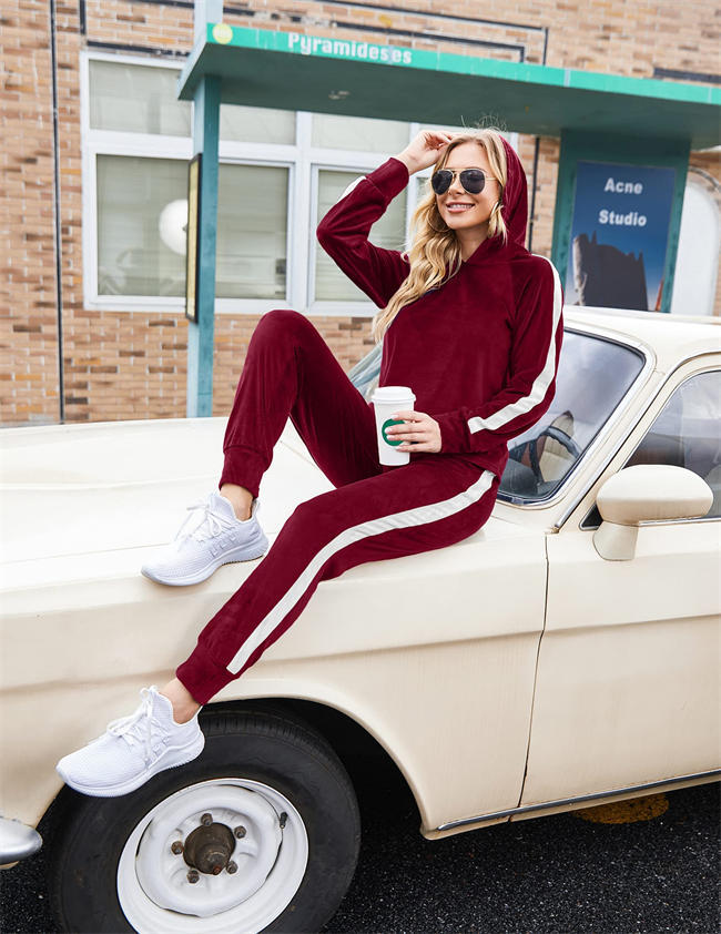 Womens 2 Piece Sweatsuits Velour Pullover Hoodie & Sweatpants Jogging Suits Outfits
